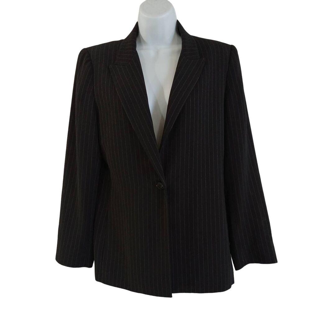 Peck & Peck collection blazer women's size 8 black pink striped  shoulder pads